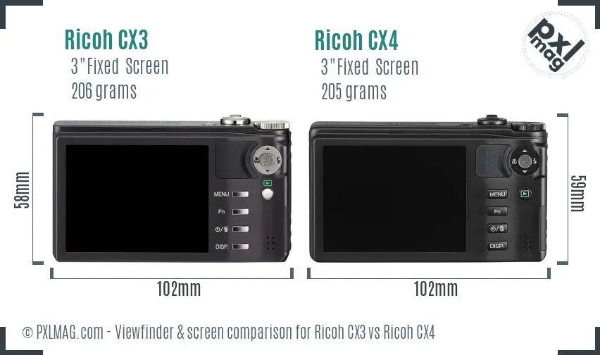 Ricoh CX3 vs Ricoh CX4 Screen and Viewfinder comparison