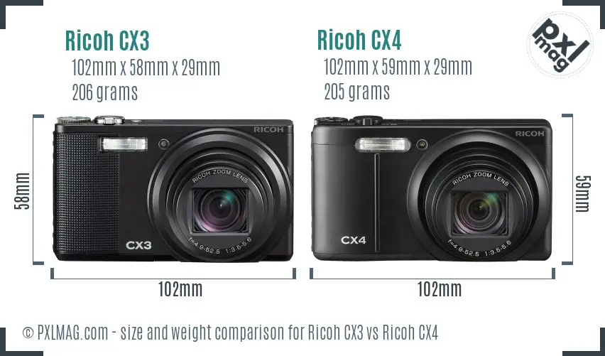 Ricoh CX3 vs Ricoh CX4 size comparison