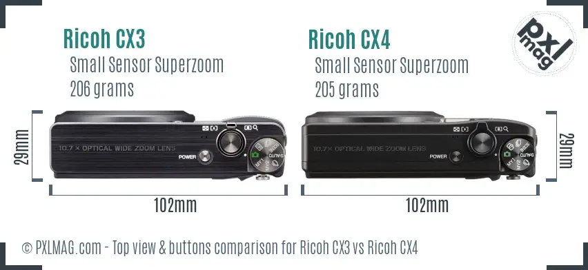Ricoh CX3 vs Ricoh CX4 top view buttons comparison