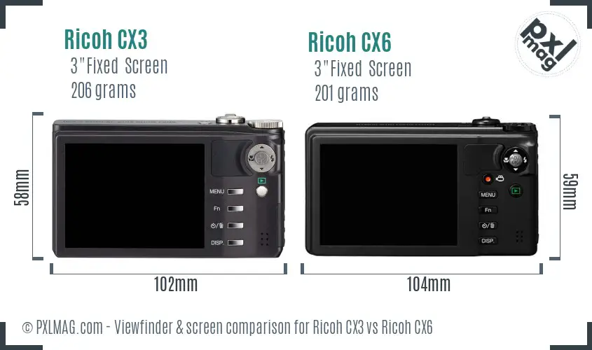 Ricoh CX3 vs Ricoh CX6 Screen and Viewfinder comparison