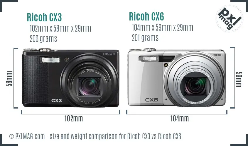 Ricoh CX3 vs Ricoh CX6 size comparison