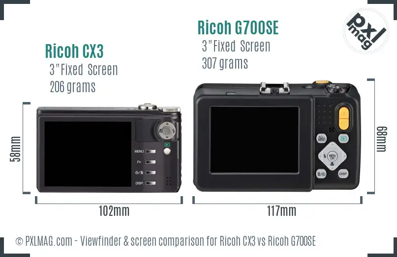 Ricoh CX3 vs Ricoh G700SE Screen and Viewfinder comparison