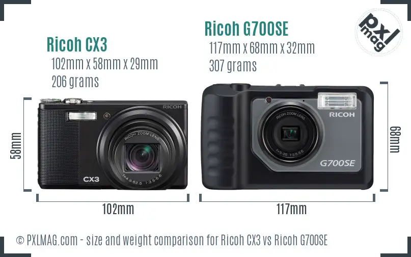 Ricoh CX3 vs Ricoh G700SE size comparison