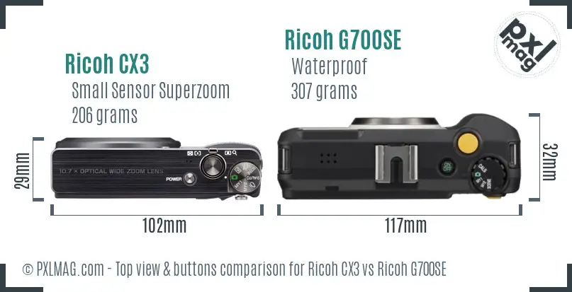 Ricoh CX3 vs Ricoh G700SE top view buttons comparison