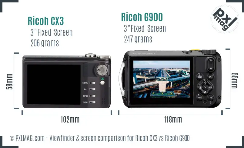 Ricoh CX3 vs Ricoh G900 Screen and Viewfinder comparison