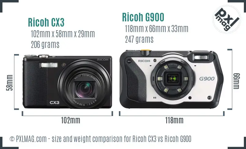 Ricoh CX3 vs Ricoh G900 size comparison