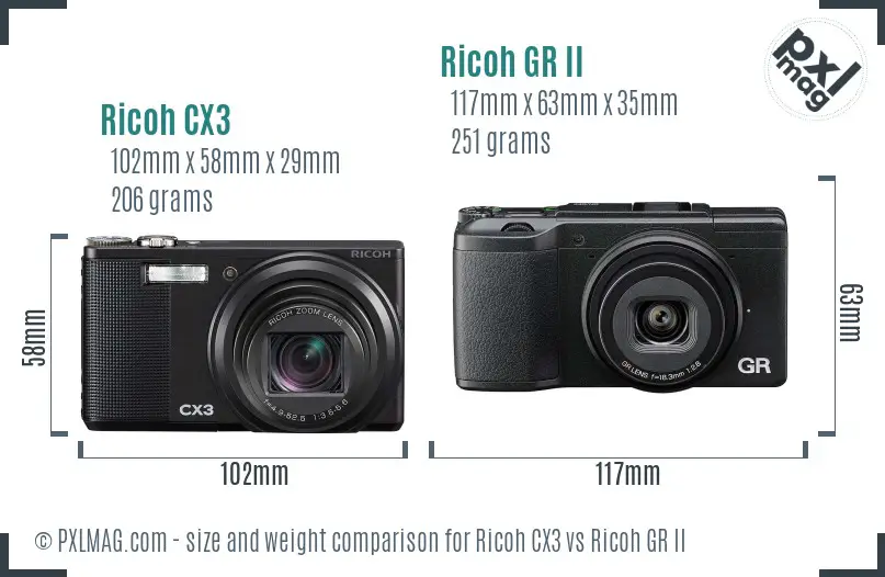 Ricoh CX3 vs Ricoh GR II size comparison