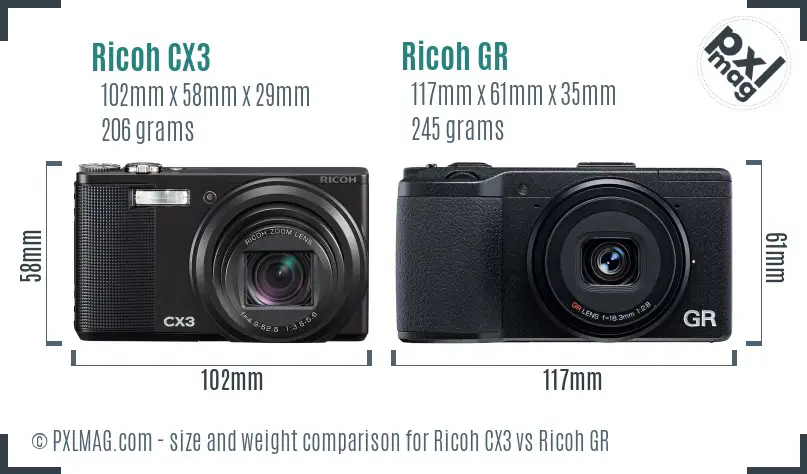 Ricoh CX3 vs Ricoh GR size comparison