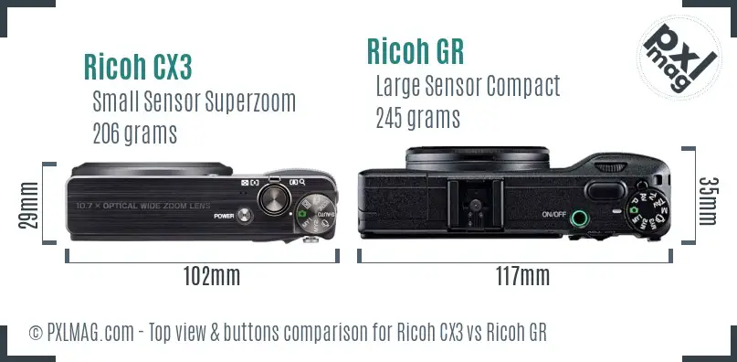 Ricoh CX3 vs Ricoh GR top view buttons comparison