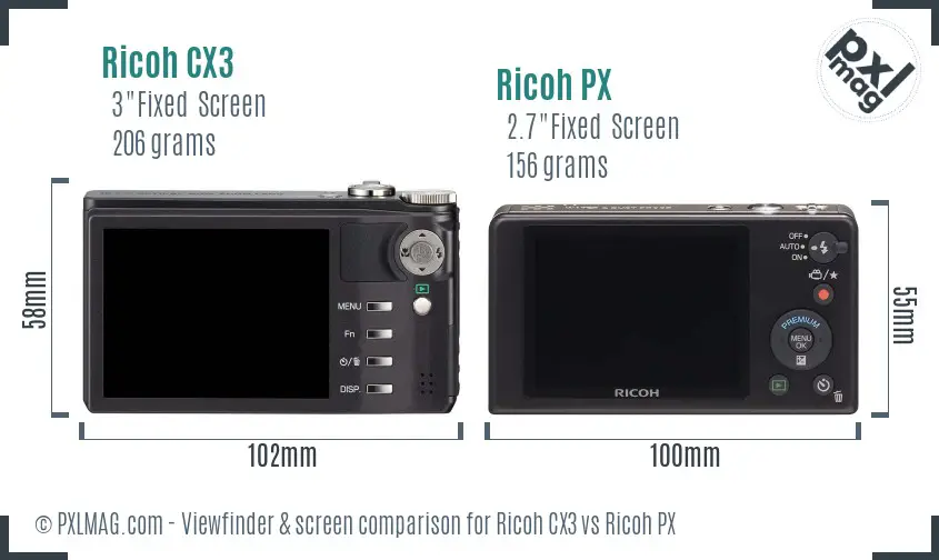 Ricoh CX3 vs Ricoh PX Screen and Viewfinder comparison