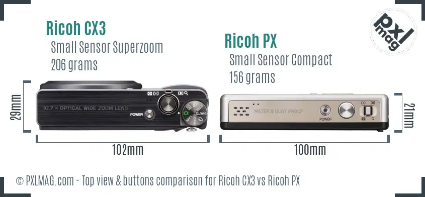 Ricoh CX3 vs Ricoh PX top view buttons comparison