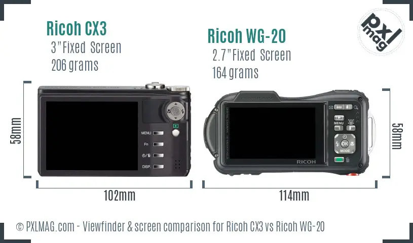 Ricoh CX3 vs Ricoh WG-20 Screen and Viewfinder comparison