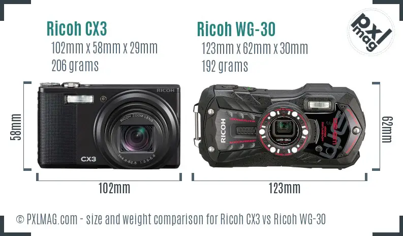 Ricoh CX3 vs Ricoh WG-30 size comparison