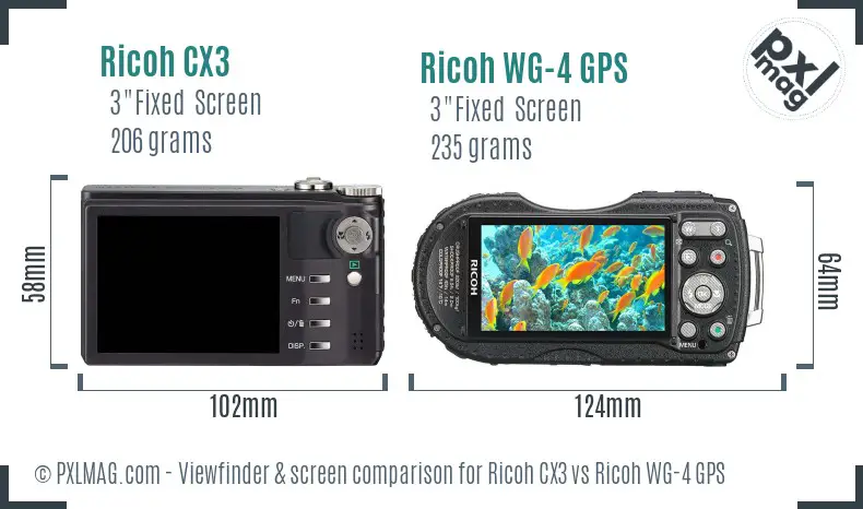Ricoh CX3 vs Ricoh WG-4 GPS Screen and Viewfinder comparison