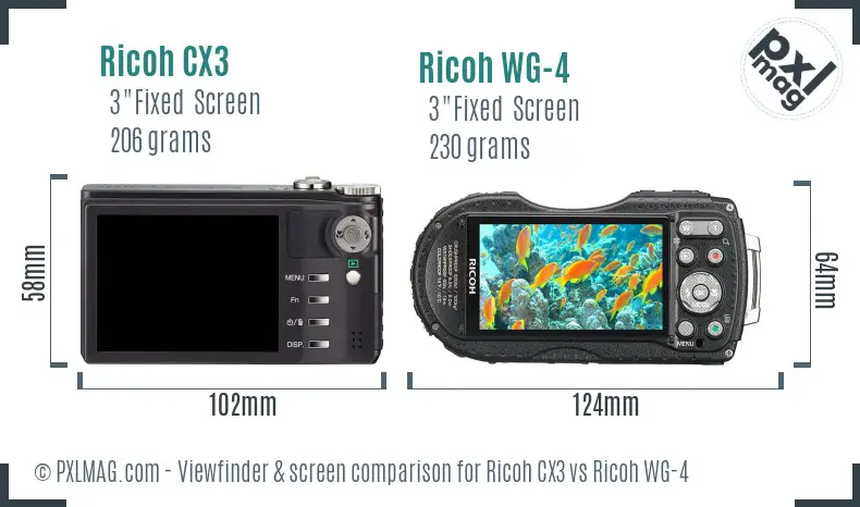 Ricoh CX3 vs Ricoh WG-4 Screen and Viewfinder comparison