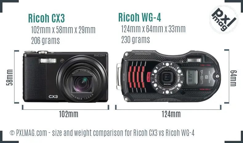 Ricoh CX3 vs Ricoh WG-4 size comparison
