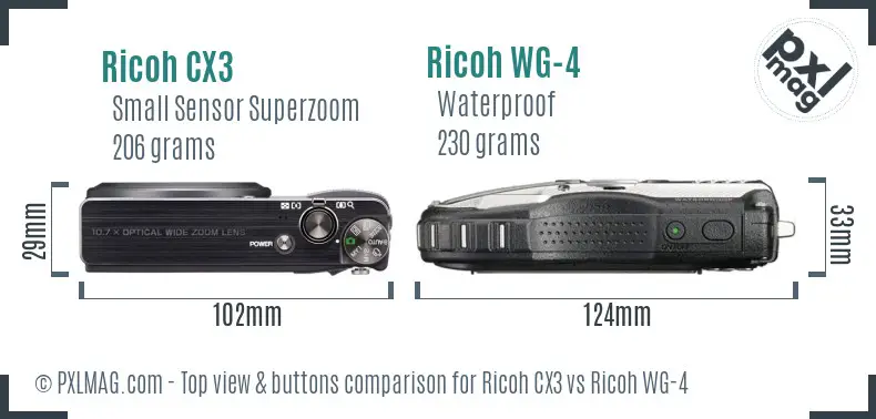 Ricoh CX3 vs Ricoh WG-4 top view buttons comparison