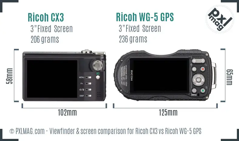 Ricoh CX3 vs Ricoh WG-5 GPS Screen and Viewfinder comparison