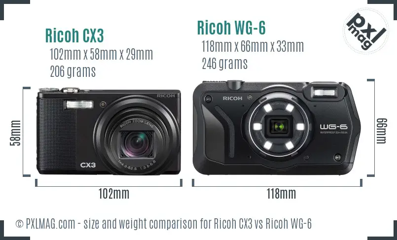 Ricoh CX3 vs Ricoh WG-6 size comparison
