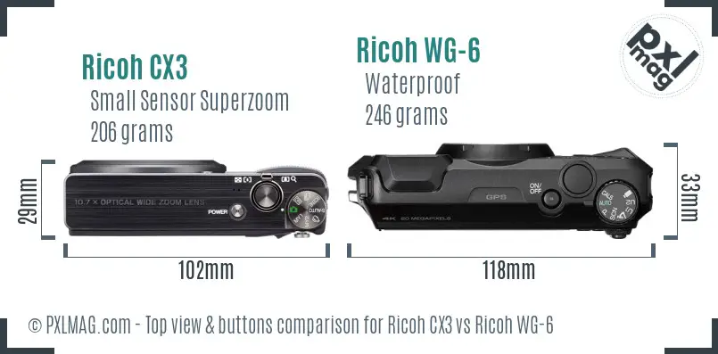 Ricoh CX3 vs Ricoh WG-6 top view buttons comparison