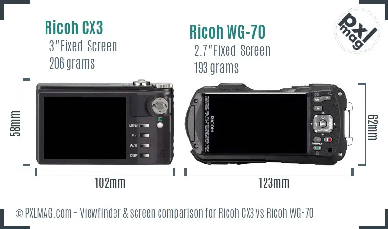 Ricoh CX3 vs Ricoh WG-70 Screen and Viewfinder comparison