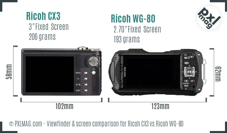Ricoh CX3 vs Ricoh WG-80 Screen and Viewfinder comparison