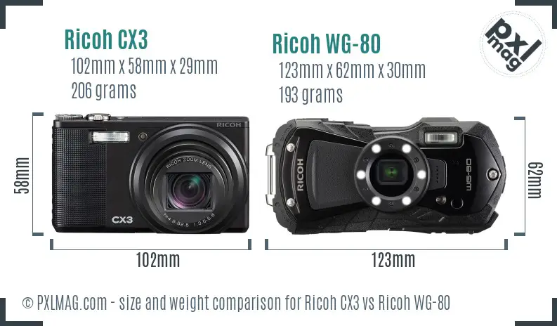 Ricoh CX3 vs Ricoh WG-80 size comparison