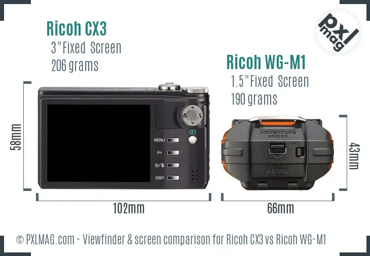 Ricoh CX3 vs Ricoh WG-M1 Screen and Viewfinder comparison