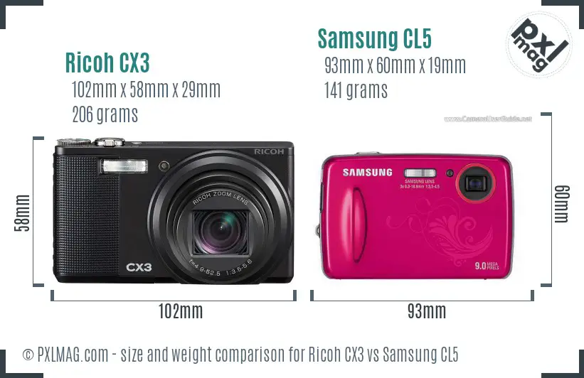 Ricoh CX3 vs Samsung CL5 size comparison