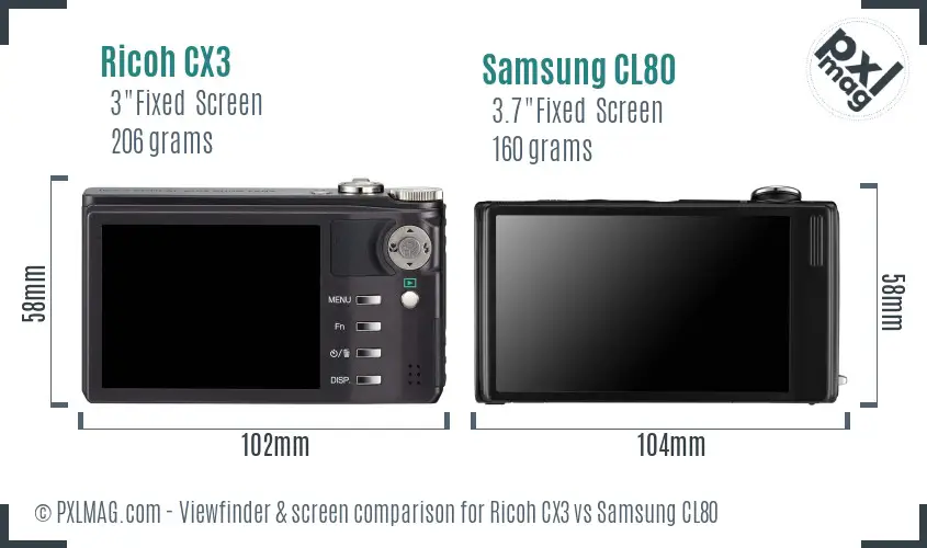 Ricoh CX3 vs Samsung CL80 Screen and Viewfinder comparison