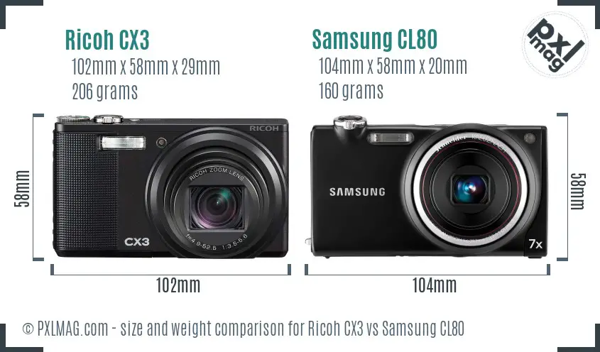 Ricoh CX3 vs Samsung CL80 size comparison