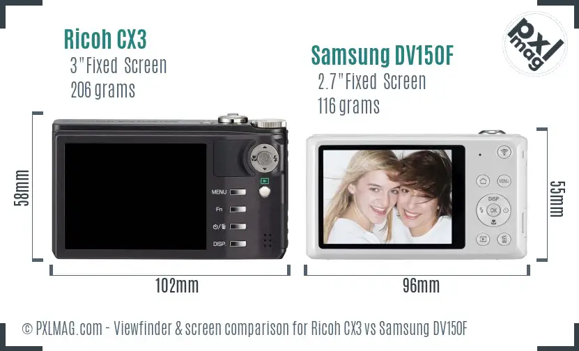 Ricoh CX3 vs Samsung DV150F Screen and Viewfinder comparison