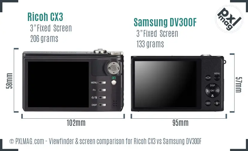 Ricoh CX3 vs Samsung DV300F Screen and Viewfinder comparison