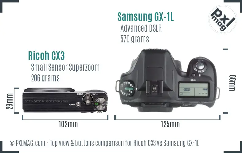 Ricoh CX3 vs Samsung GX-1L top view buttons comparison