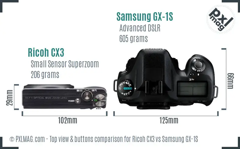 Ricoh CX3 vs Samsung GX-1S top view buttons comparison