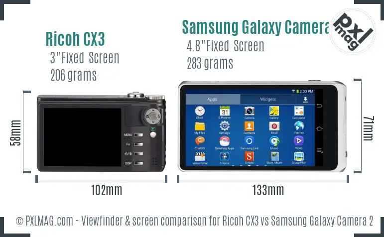 Ricoh CX3 vs Samsung Galaxy Camera 2 Screen and Viewfinder comparison