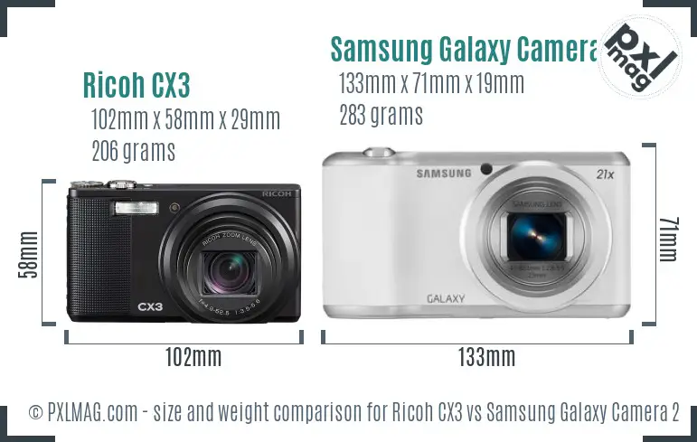 Ricoh CX3 vs Samsung Galaxy Camera 2 size comparison