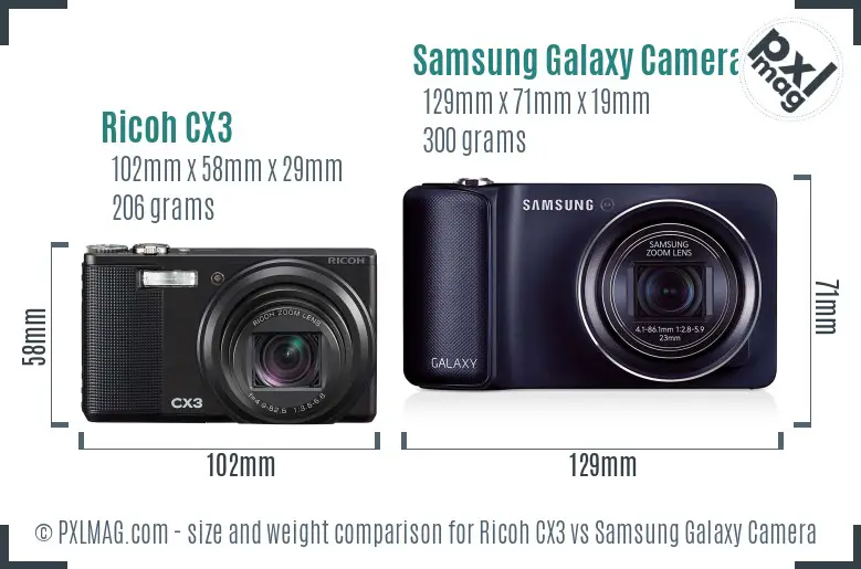 Ricoh CX3 vs Samsung Galaxy Camera size comparison