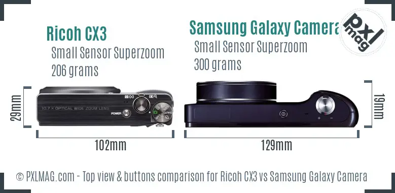 Ricoh CX3 vs Samsung Galaxy Camera top view buttons comparison