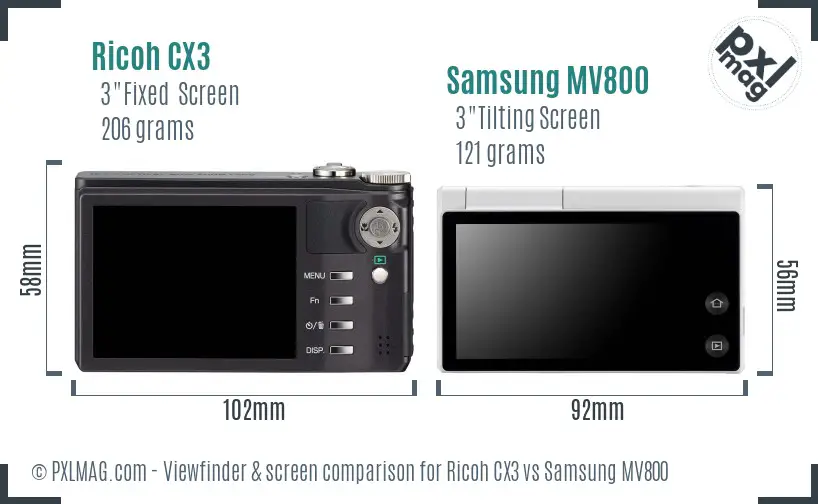 Ricoh CX3 vs Samsung MV800 Screen and Viewfinder comparison