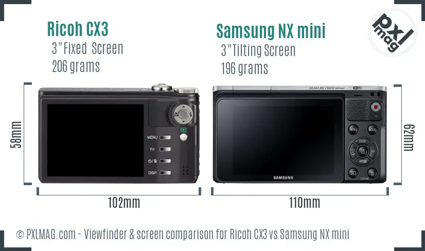 Ricoh CX3 vs Samsung NX mini Screen and Viewfinder comparison