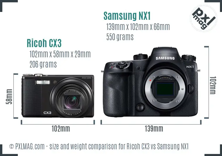 Ricoh CX3 vs Samsung NX1 size comparison
