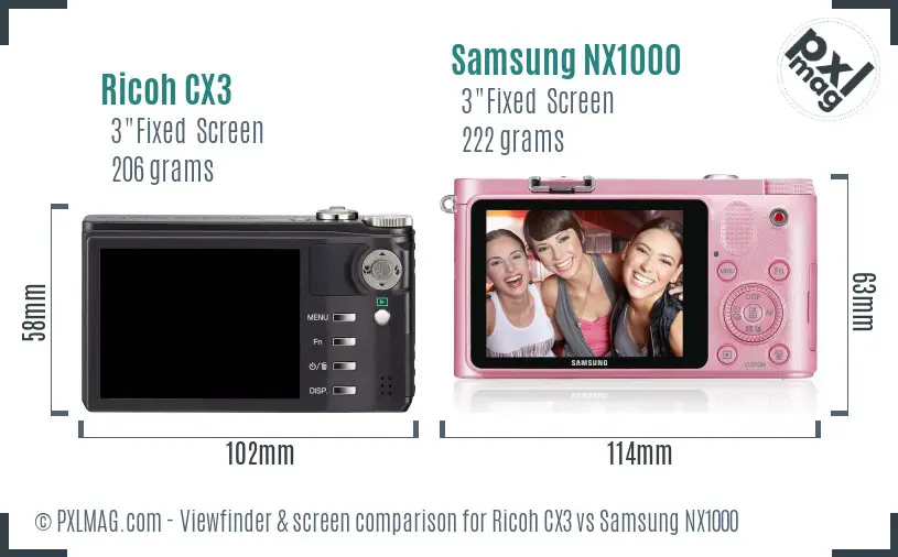Ricoh CX3 vs Samsung NX1000 Screen and Viewfinder comparison