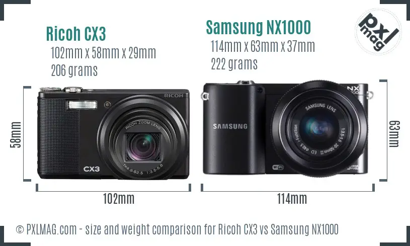Ricoh CX3 vs Samsung NX1000 size comparison