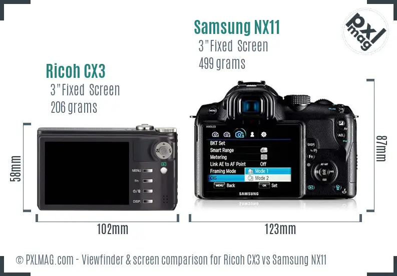 Ricoh CX3 vs Samsung NX11 Screen and Viewfinder comparison