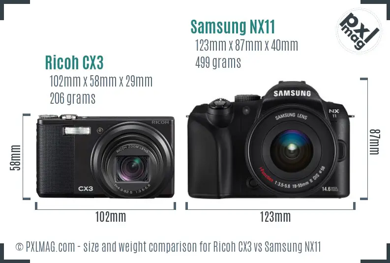 Ricoh CX3 vs Samsung NX11 size comparison