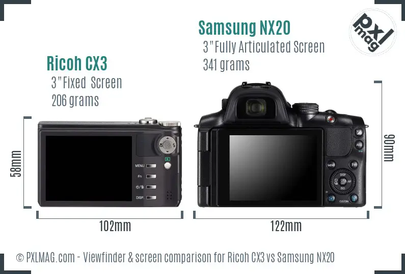 Ricoh CX3 vs Samsung NX20 Screen and Viewfinder comparison