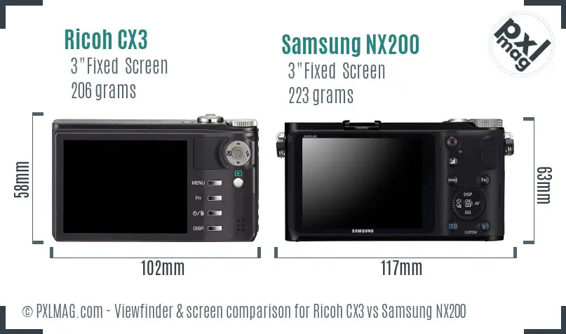 Ricoh CX3 vs Samsung NX200 Screen and Viewfinder comparison