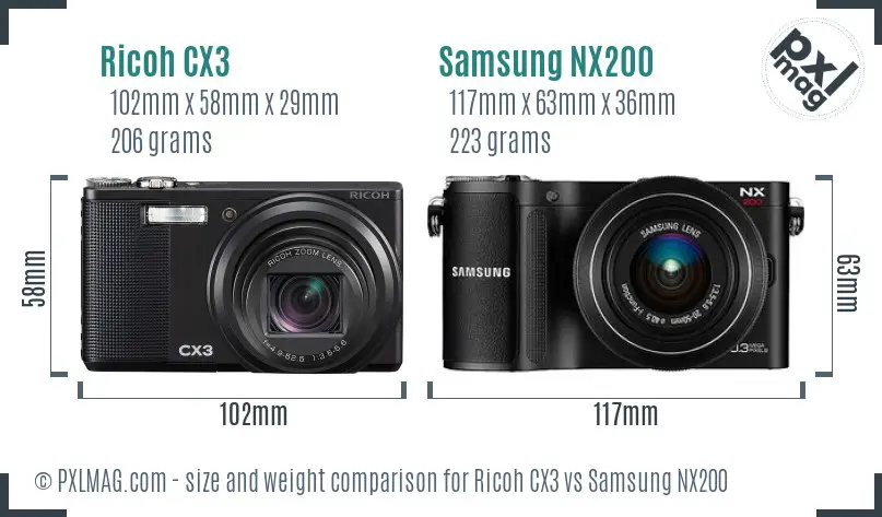 Ricoh CX3 vs Samsung NX200 size comparison