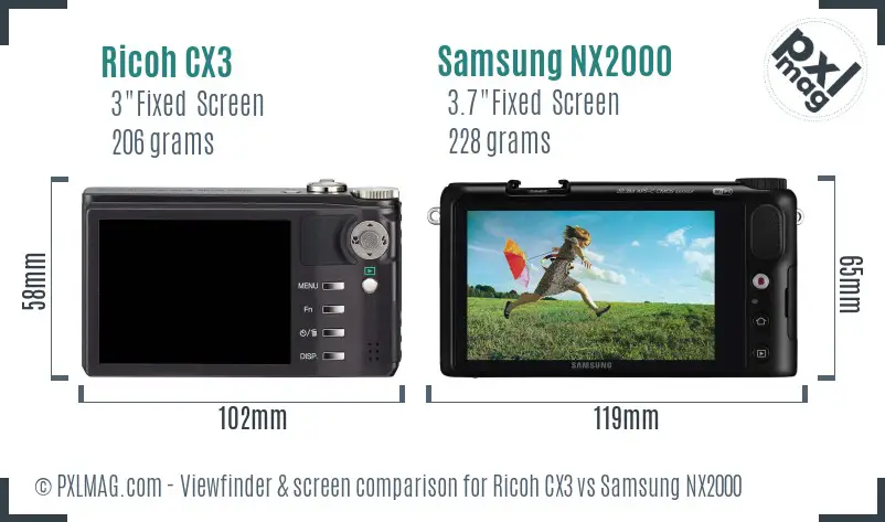 Ricoh CX3 vs Samsung NX2000 Screen and Viewfinder comparison